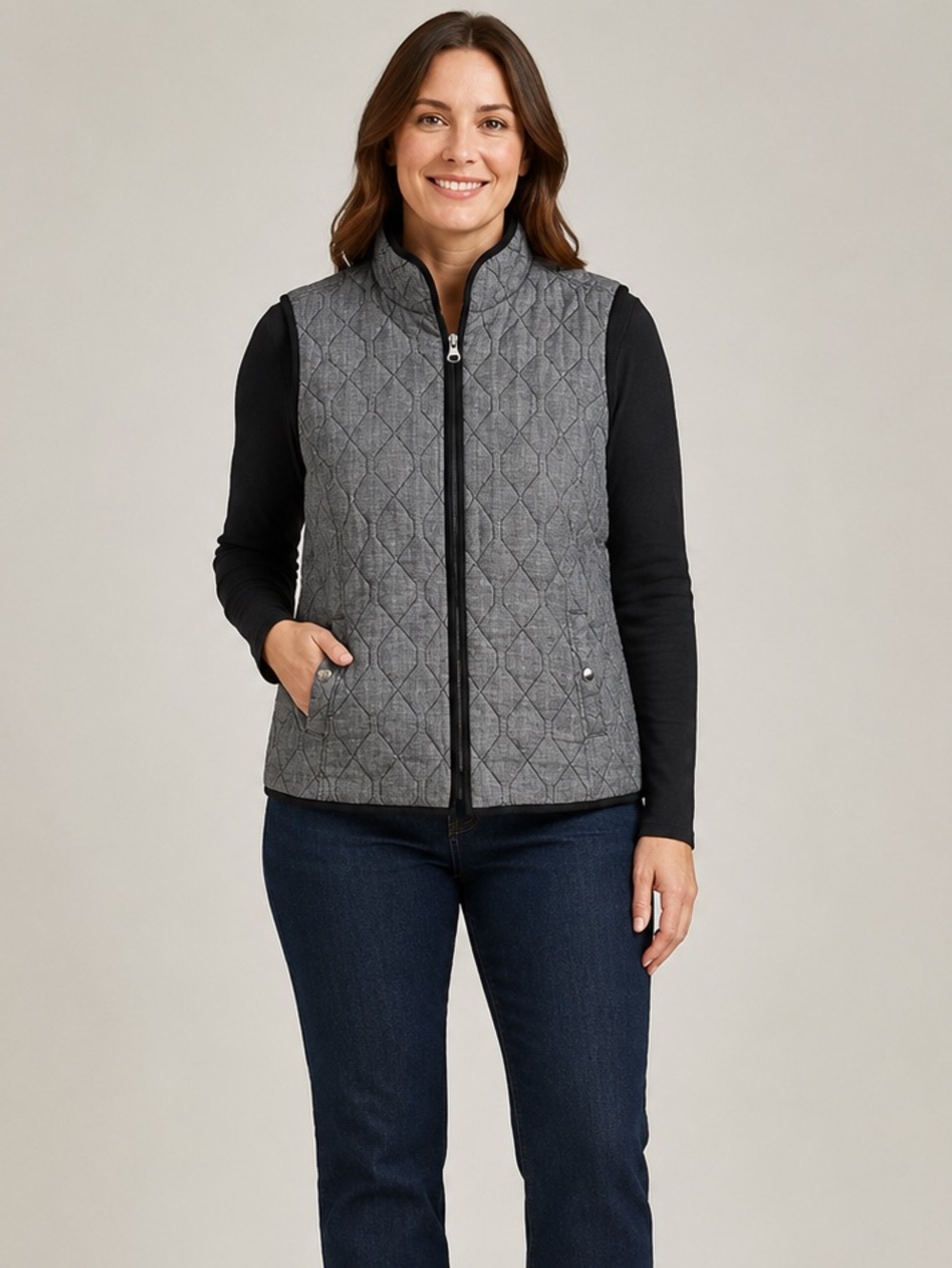 croft & barrow Quilted Zip-Front Vest in Gray